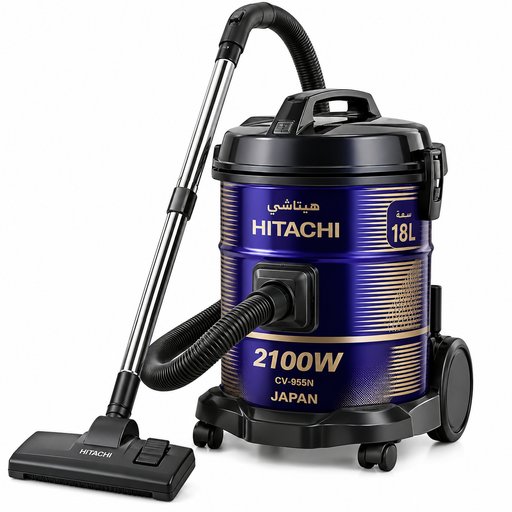 مكنسة كهربائية برميلية هيتاشي 2100 واط سعة 18 لتر CV-955NBLGIQ Hitachi Drum Vacuum Cleaner 2100W 18L CV-955NBLGIQ