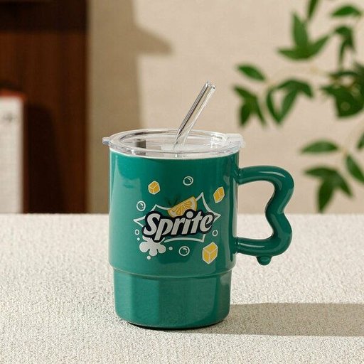 كوب سيراميك متعدد الالوان يحوي على غطاء A multi-colored ceramic mug with a lid