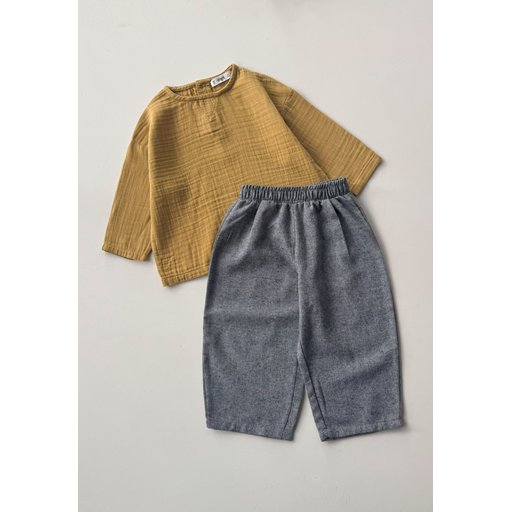 طقم سويت شيرت قطني للأطفال 2-8 سنوات - أصفر خردلي Kids' Muslin Sweatshirt Set 2-8 Years - Mustard Yellow
