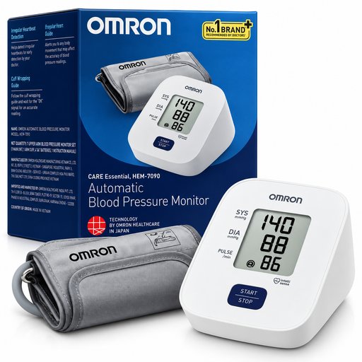 جهاز قياس ضغط الدم الإلكتروني للذراع أومرون HEM-7090 – أوتوماتيكي OMRON CARE Essential HEM-7090 Automatic Upper Arm Blood Pressure Monitor