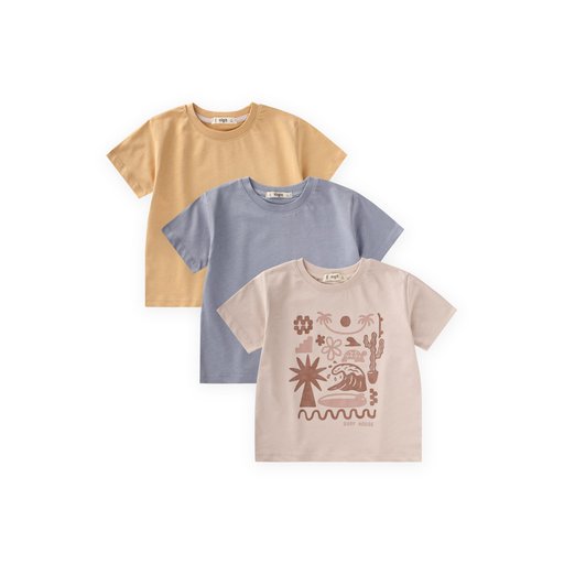 طقم تي شيرت رجالي 3 قطع للأولاد 2-10 سنوات - Kum Mavi Sundres Boys' T-Shirt Triple Set 2-10 Years - Kum Mavi Sundres