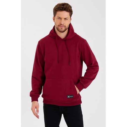 سويتشيرت رجالي BORDO بغطاء رأس وجيب كانجارو - عنابي BORDO Men's Hoodie with Kangaroo Pocket - Burgundy