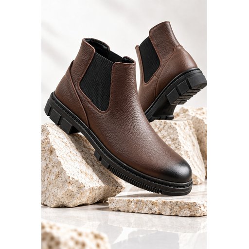 حذاء تشيلسي رجالي Muggo HARD شتوي جلد طبيعي بنعل سميك - بني Muggo HARD Men's Genuine Leather Thick Sole Winter Chelsea Boots - Brown