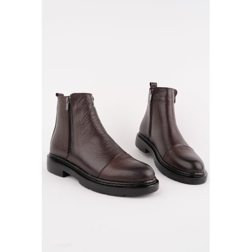 حذاء تشيلسي رجالي شتوي MUGGO DRAKO جلد طبيعي بسحاب مزدوج - بني MUGGO DRAKO Men's Genuine Leather Double Zipper Winter Chelsea Boots - Brown