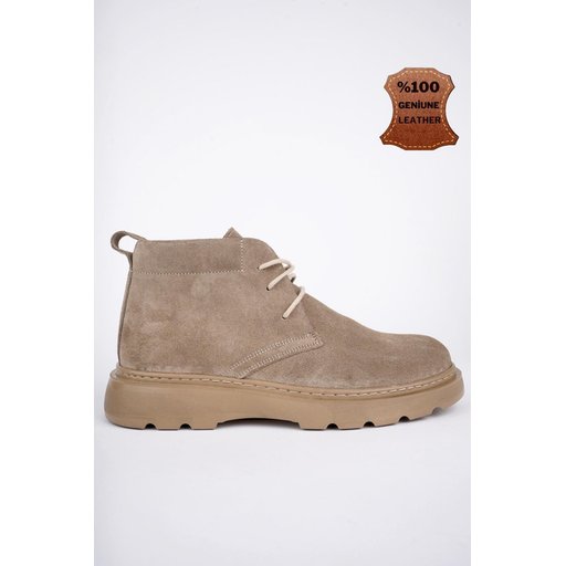 حذاء تشيلسي رجالي Muggo HENRY من الجلد الطبيعي برباط ونعل مريح - بيج Muggo HENRY Men's Genuine Leather Lace-up Comfortable Sole Chelsea Boots - Beige