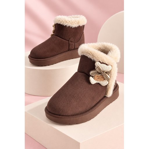 بوت أطفال شتوي Muggo TOFFE مبطن بالفرو مع فيونكة - بني Muggo TOFFE Girls' Winter Boots - Fur Lined with Bow Detail - Brown