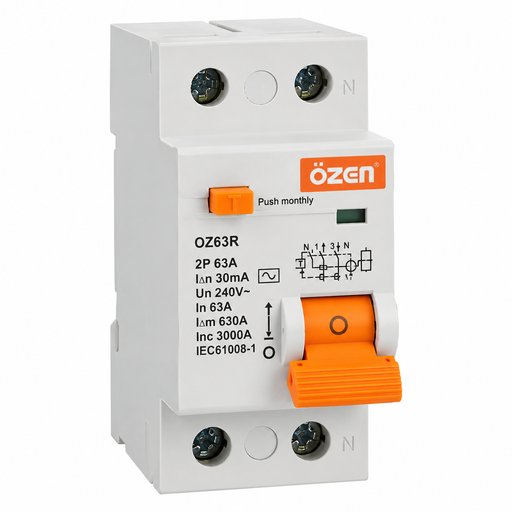 قاطع حماية من الصعقة الكهربائية أوزن التركي 63 أمبير ÖZEN Residual Current Circuit Breaker (RCCB) 2P 63A