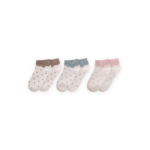 جوارب باتيك منقطة ثلاثية للأطفال 5-12 سنة - نعناعي، بيج، بودرة Triple Polka Dot Patik Socks for Kids 5-12 Years - Mint, Mink, Powder