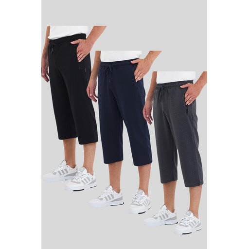 شورت برمودا رجالي بثلاثة جيوب وسحاب، طول الركبة، خصر قابل للتعديل Men's Bermuda Shorts with 3 Zipper Pockets, Knee-Length, Adjustable Waist