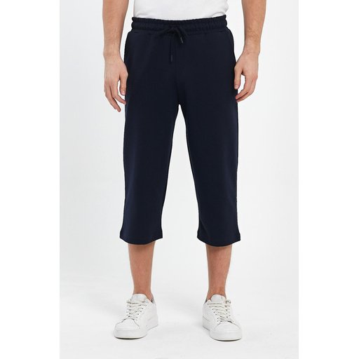 شورت برمودا رجالي كابري كحلي بجيوب جانبية وخصر مطاطي قابل للتعديل Men's Navy Bermuda Capri Shorts with Side Pockets and Adjustable Elastic Waist