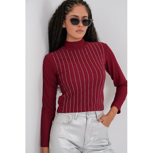بودي نسائي 922 مزين بالخرز - لون خمري 922 Embellished Women's Bodysuit - Burgundy