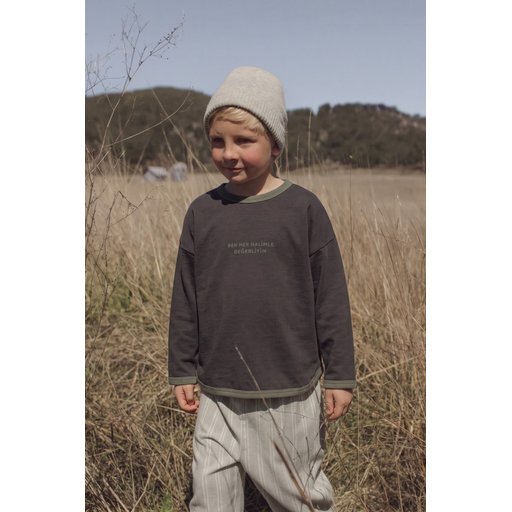 تيشيرت أطفال بأكمام طويلة وقصة واسعة، قطن 100%، لون أنثراسيت Kids' Loose Fit Long Sleeve T-Shirt, 100% Cotton, Anthracite
