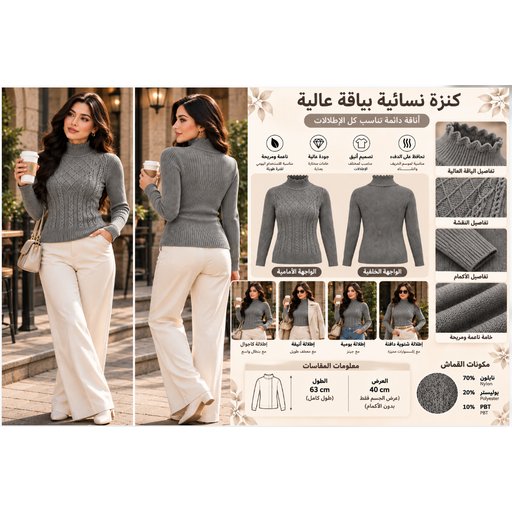 معطف نسائي أنيق بياقة عالية Women's High-Neck Coat 914135