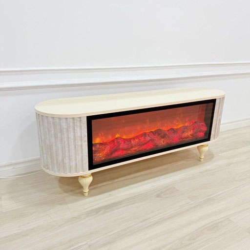 ميز شاشة تركي فاخر باللون الكريمي الرخامي Turkish Luxury Cream Marble-Effect TV Stand