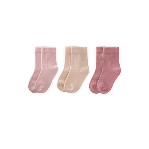 جوارب أطفال ثلاثية - رملي، بودرة، وردي مجفف (3-10 سنوات) Kids' Triple Pack Socks - Sand, Powder, Dried Rose (Ages 3-10)