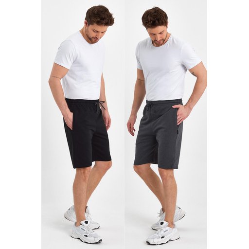 شورت رجالي مريح بقصة عادية مع جيوب جانبية - عبوة من قطعتين أسود ورمادي Men's Regular Fit Side Pocket Shorts - 2-Pack Black & Anthracite