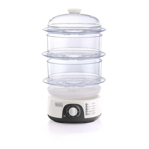 جهاز طبخ بالبخار من بلاك+ديكر HS6000-B5 قوة 775 واط باللون الابيض والفضي Black&Decker HS6000-B5 FOOD STEAMER 775W silver/ White