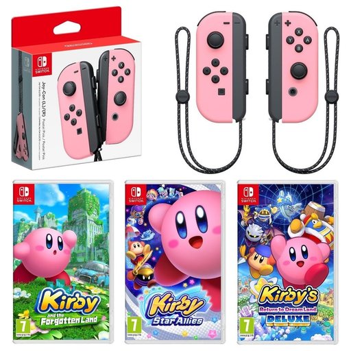 باندل نينتندو سويتش جوي كون باستيل وردي مع 3 ألعاب كيربي (Forgotten Land + Star Allies + Return to Dream Land Deluxe) Nintendo Switch Joy-Con (Pastel Pink) & Kirby 3-Game Bundle (Forgotten Land / Star Allies / Return to Dream Land Deluxe)
