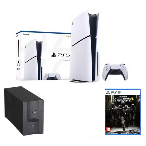 باندل بلايستيشن 5 سليم مع يو بي اس 1500 ولعبة كول أوف ديوتي مودرن وورفير 4 PlayStation 5 Slim Bundle with 1500VA UPS & Call of Duty Modern Warfare 4