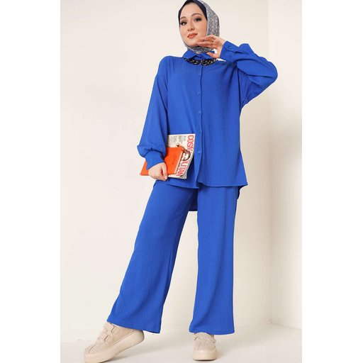 طقم T5858 محبوك للمحجبات قطعتين - أزرق ملكي T5858 Knitted Modest Two-Piece Set - Royal Blue