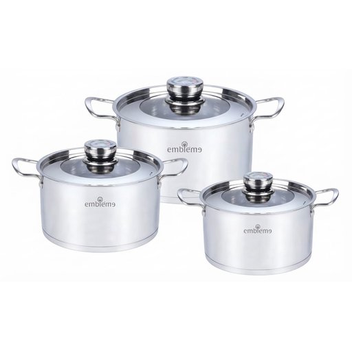 طقم قدور الستانلس ستيل  إمبليوم ثلاثي موديل  EM SS3S25 Emplum 3-Piece Stainless Steel Cookware Set – Model EM SS3S25