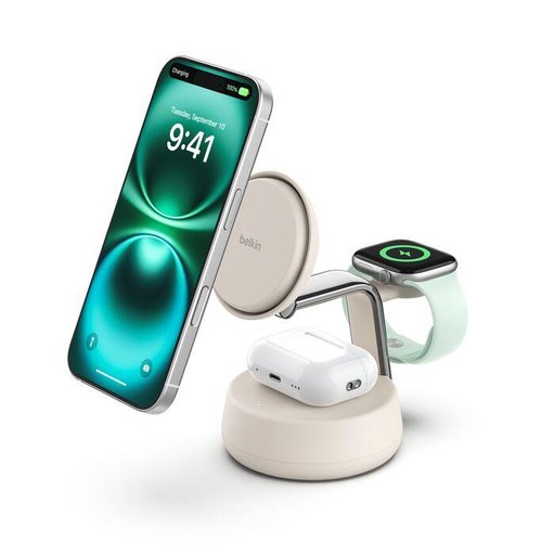 بوست جارج برو قاعدة شحن مغناطيسية ٣ في ١ بقدرة ٢٥ واط – رملي BoostCharge Pro 3-in-1 Magnetic Charging Dock with Qi2 25W