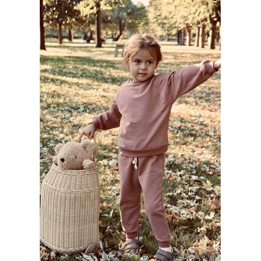 طقم سويت شيرت Basic Karyoka بتفاصيل للبنات 3-8 سنوات - وردي بودرة Basic Karyoka Detailed Sweatshirt Set for Girls 3-8 Years - Powder Pink