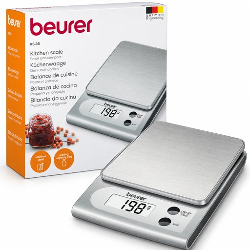 ميزان مطبخ إلكتروني بيورير KS 22 ستانلس ستيل – سعة 3 كغم Beurer KS 22 Digital Kitchen Scale – Stainless Steel – 3 kg