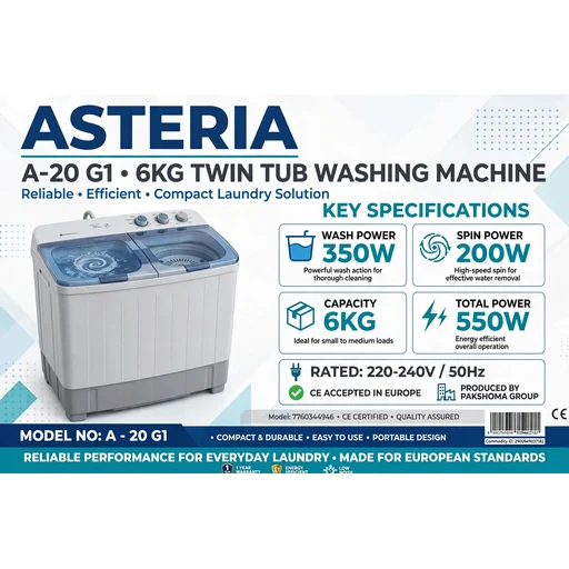 غسالة حوضين استرى 20 كيلو Astra 20kg Twin Tub Washing Machine