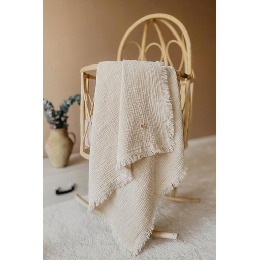 Four-Layer Tasseled Organic Muslin Baby Blanket 80x120 cm - Natural
