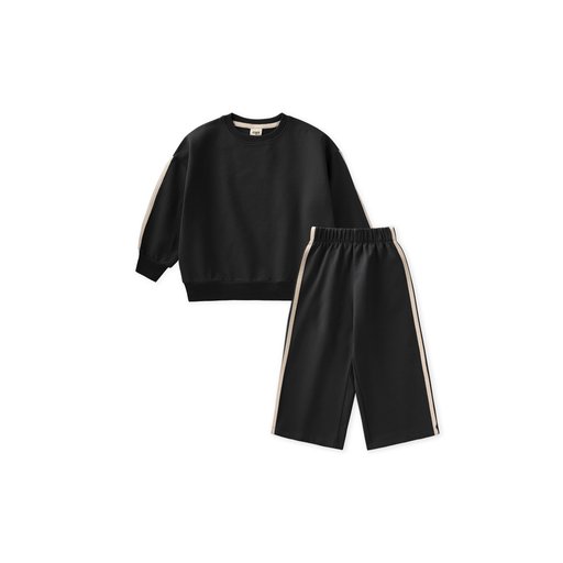 طقم سويت شيرت للأطفال بتفاصيل شريطية 2-10 سنوات - أسود Kids' Striped Detail Sweatshirt Set 2-10 Years - Black