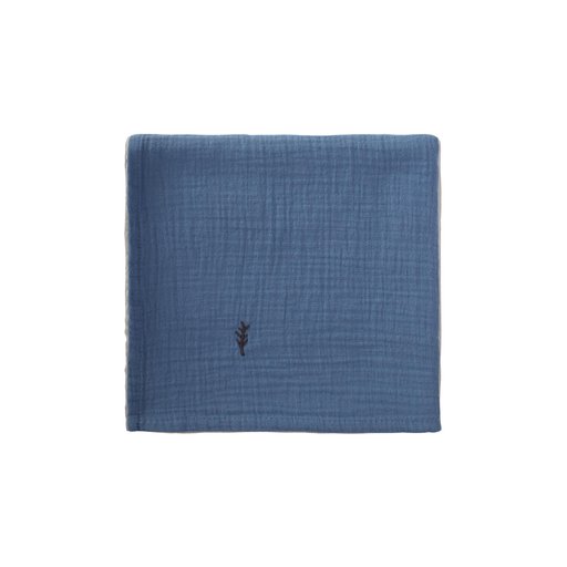 بطانية أطفال موسلين مطرزة 90x100 سم - أزرق نيلي Embroidered Muslin Baby Blanket 90x100 Cm - Indigo Blue