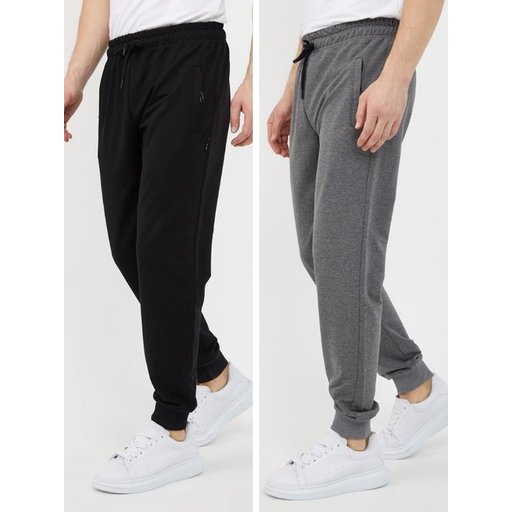 Men's 2-Pack Ribbed Cuff Track Pants with Zipper Pockets - Black & Anthracite