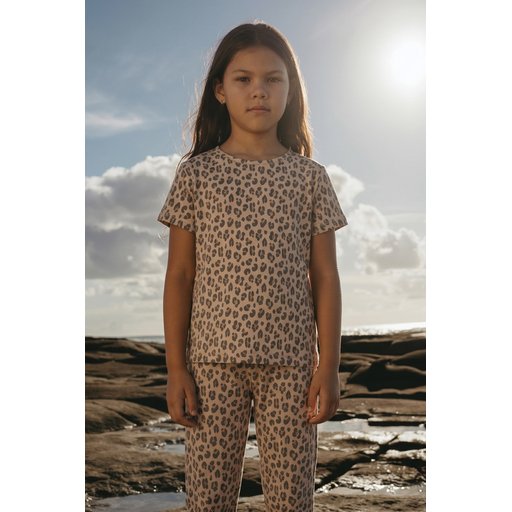 طقم بيجامة أطفال بناتي منقوش بيج - 2-9 سنوات Kids' Patterned Pajama Set for Girls - Beige - Ages 2-9
