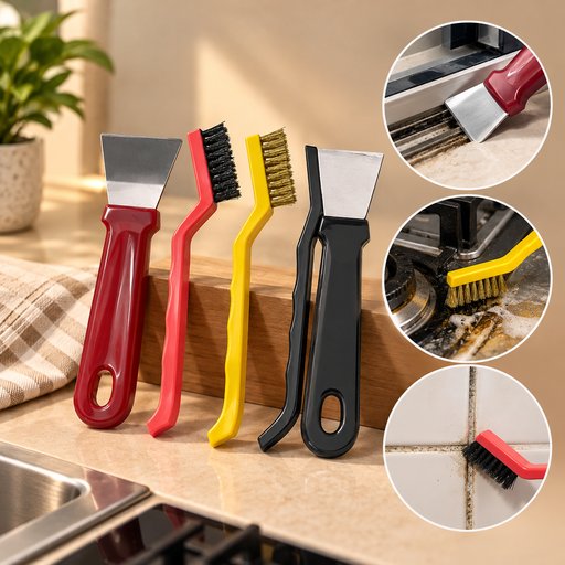 طقم فرش وكاشطات تنظيف المطابخ – 4 قطع 4-Piece Kitchen Cleaning Brush and Scraper Set