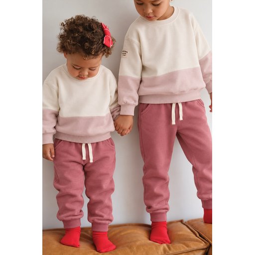 طقم سويت شيرت Garnili خفيف الوزن موسمي للأطفال 2-8 سنوات - إيكرو وردي عتيق Garnili Sweatshirt Thin Seasonal Set for Kids 2-8 Years - Ecru Antique Pink