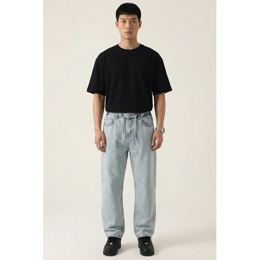 بنطلون جينز رجالي بقصة مريحة Baggy 30075 - أزرق Men's Relaxed Fit Baggy Jeans 30075 - Blue