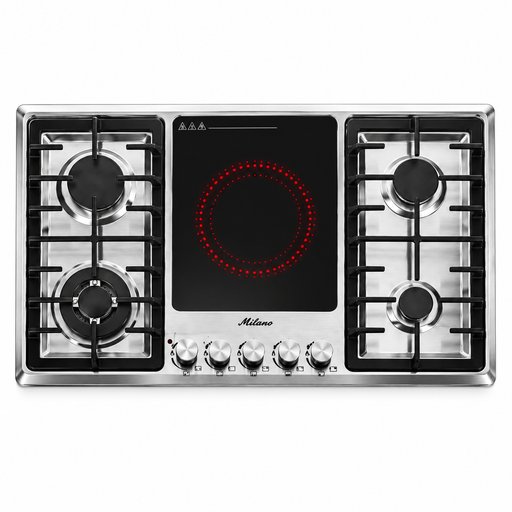 طباخ إلانو ستيل بلت إن 90×60 سم – 4 شعلات غاز وعين كهربائية وسطية – HBS5004AEC Elano Built-in Stainless Steel Hob 90×60 cm – 4 Gas Burners + Electric Hotplate – HBS5004AEC