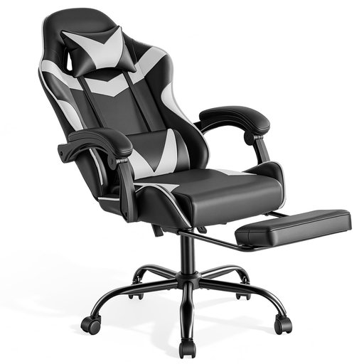 كرسي ألعاب SWEETCRISPY أبيض فاخر بمسند قدم متحرك SWEETCRISPY Luxury White Gaming Chair with Retractable Footrest
