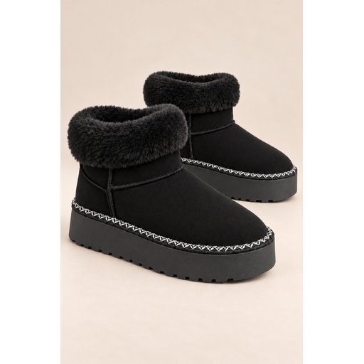 بوت نسائي شتوي يومي Muggo NELİS بفرو داخلي وحول الكاحل - أسود Muggo NELİS Women's Daily Winter Ankle Boots with Inner and Ankle Fur - Black