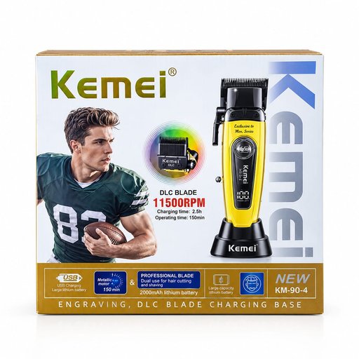 ماكينة حلاقة وتدريج الشعر الاحترافية كيمي Kemei KM-90-4 مع قاعدة شحن (أصفر) Kemei KM-90-4 Professional Hair Clipper with Charging Base (Yellow)