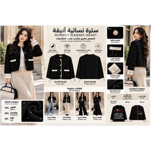 سترة نسائية بفتحة رقبة مستقيمة 914129 Women's Straight-Neck Jacket 914129