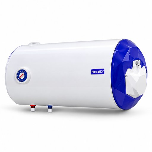 سخان ماء كهربائي هيتكس أفقي سعة 64 لتر – 2000 واط – أبيض وأزرق HeatEX Horizontal Electric Water Heater – 64L – 2000W – White & Blue