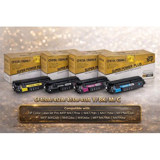 سيت كاترج خرطوشة حبرملون ليزري سوبر بور Super Power CF410A / CF411A / CF412A / CF413A (410A) الملونة والأسود – متوافقة مع طاب Set Cartridges Super Power PLUS for HP CF410A / CF411A / CF412A / CF413A (410A)