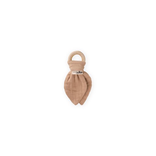 عضاضة أسنان من قماش الموسلين والخشب الطبيعي - لون قهوة بالحليب Wooden Muslin Teether - Milky Coffee Color