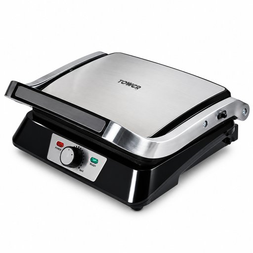 شواية كهربائية كبس توير ستانلس ستيل مع تحكم بالحرارة Tower Electric Contact Grill with Temperature Control