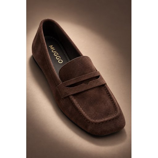 حذاء لوفر نسائي Muggo DORİAN جلدي بكعب مخفي بني Muggo DORİAN Women's Hidden Heel Leather Loafer Moccasin Shoes - Brown