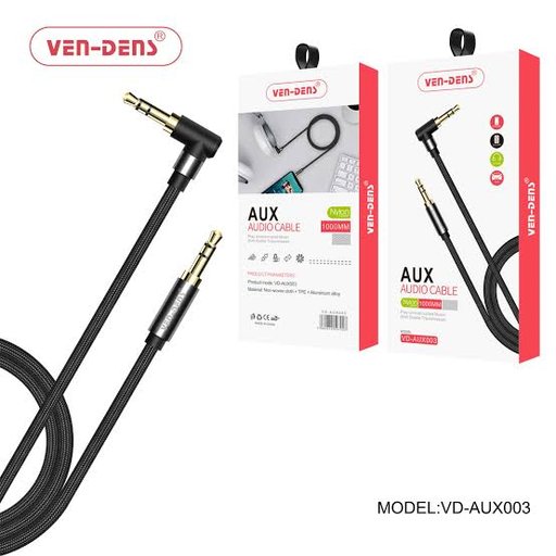 كابل صوت أوكس فين-دينز بمقاس 3.5 ملم مع زاوية قائمة Ven-Dens AUX Audio Cable 3.5mm Right Angle