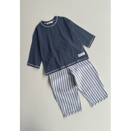 طقم بنطلون بقصة واسعة للأطفال 2-10 سنوات - كحلي Kids' Wide-Leg Trousers Set 2-10 Years - Navy Blue
