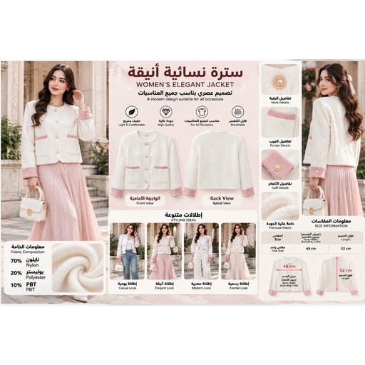 سترة نسائية بفتحة رقبة مستقيمة 914129 Women's Straight-Neck Jacket 914129